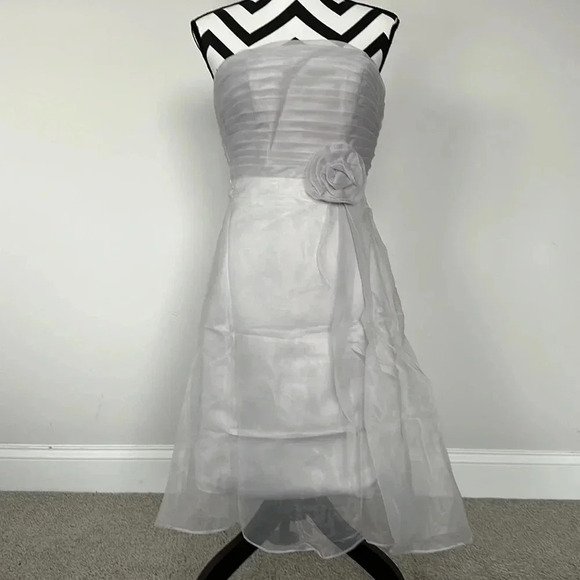 Silver Chiffon Mini Party Dress - Picture 3 of 8
